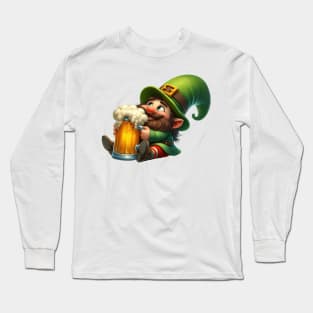 St Patricks Day Gnome Drinking Beer Long Sleeve T-Shirt